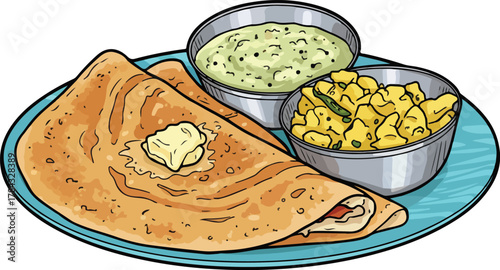 Indian special dosa with butter vector cartoon illustration