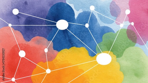 Network flat design top view theme information technology water color vivid.