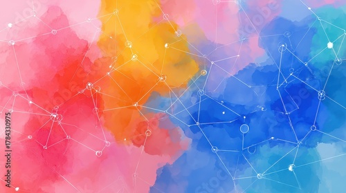 Network flat design top view theme information technology water color vivid.