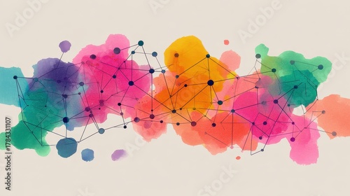 Network flat design top view theme information technology water color vivid.