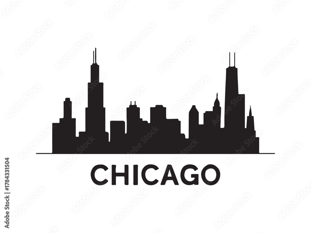 Fototapeta premium Cleveland Skyline Silhouette – Vector Cityscape Logo Design. Black and White Chicago City Skyline Illustration – Urban Silhouette Art.