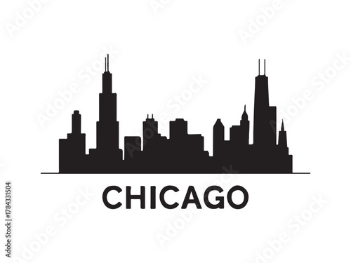 Cleveland Skyline Silhouette – Vector Cityscape Logo Design. Black and White Chicago City Skyline Illustration – Urban Silhouette Art.