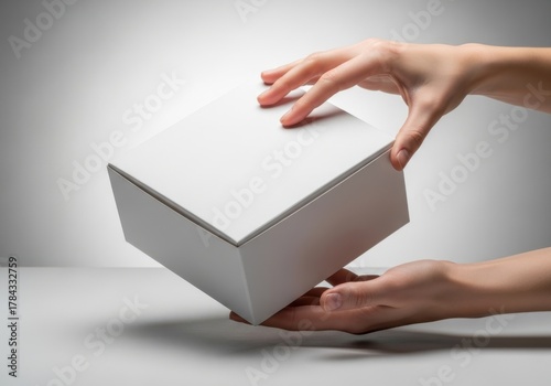 Curiosity and anticipation as hands open a white gift box revealing something inside
