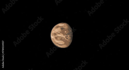 An alien planet with a complex network of structures and craters, set against a backdrop of countless stars, evoking a sense of mystery and advanced extraterrestrial civilization in the vastness of