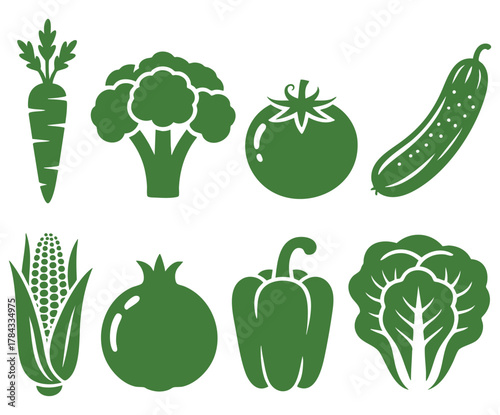 Green vegetable and fruit icons