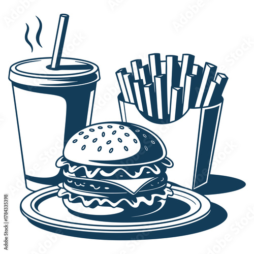 Hamburger soda and fries combo