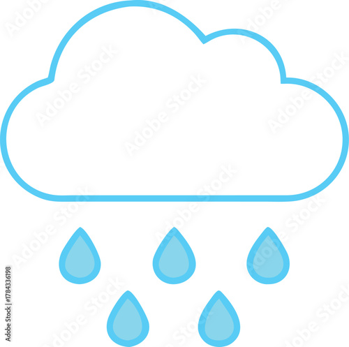 A simple line drawing of a cloud with raindrops falling down