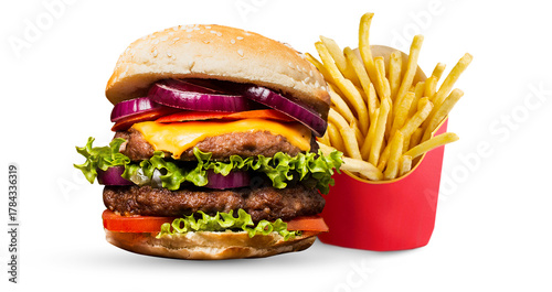 Burger and french fries, Burger With French Fires Isolated