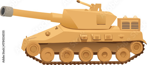 Stylized illustration of a tan military tank on a white background