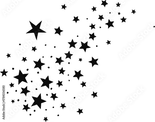 A scattering of black stars across a plain white background