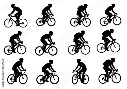 Silhouette Cyclists Race Dynamic Bicycle Riders in Formation