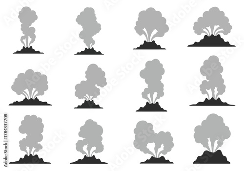 Erupting Volcanoes Vector Collection of Volcanic Eruptions and Smoke Plumes