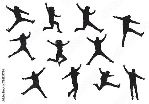 Joyful Leaps A Collection of Jumping Silhouettes Against White Backdrop