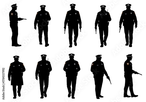 Silhouette of Police Officers Law Enforcement Professionals in Action