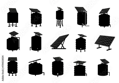 Solar Water Heating Systems Innovative Sustainable Technology Silhouettes