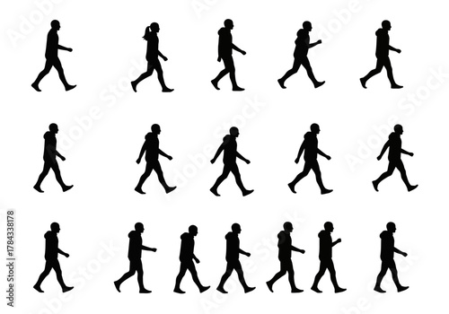 Walking Man Silhouette Animation Sequence, Depicting Motion and Activity