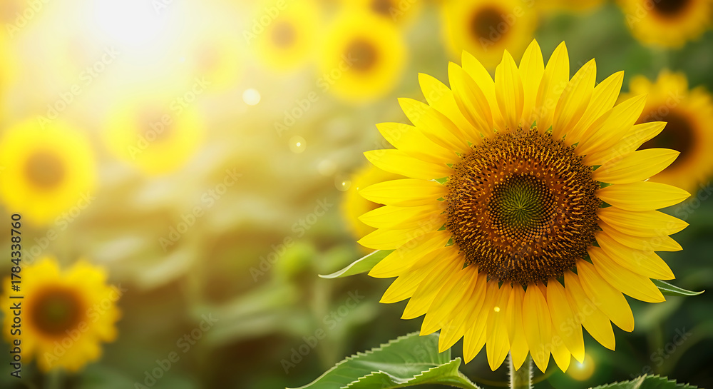 Fototapeta premium Sunflower close up on sunny day with blurred background