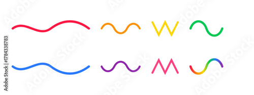 Eight Stylized Wave Zigzag Shapes Colorful Gradient Abstract Signal Oscillation Artistic Geometric Digital Design Background