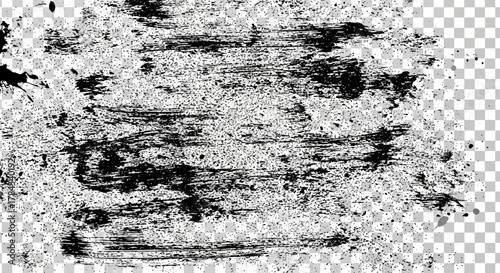 Monochrome texture with rough brushstrokes and splatter effects for design use