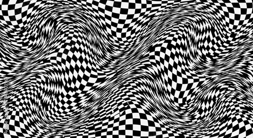 Abstract optical illusion background with black and white checkered pattern