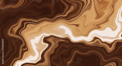 Abstract coffee marble texture background with wavy lines in shades of brown