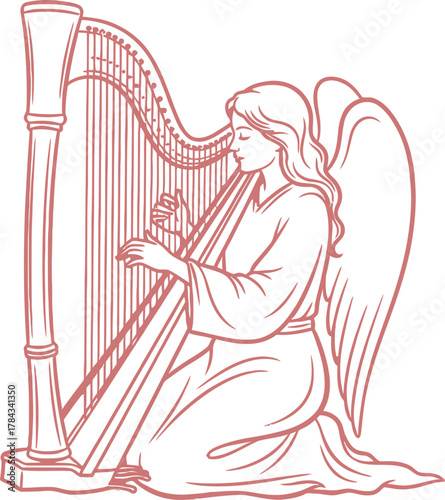 Angel playing harp illustration