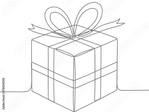 Single Line Drawing Gift Box with Ribbon