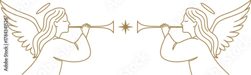 Two Angels Blowing Trumpets With Star