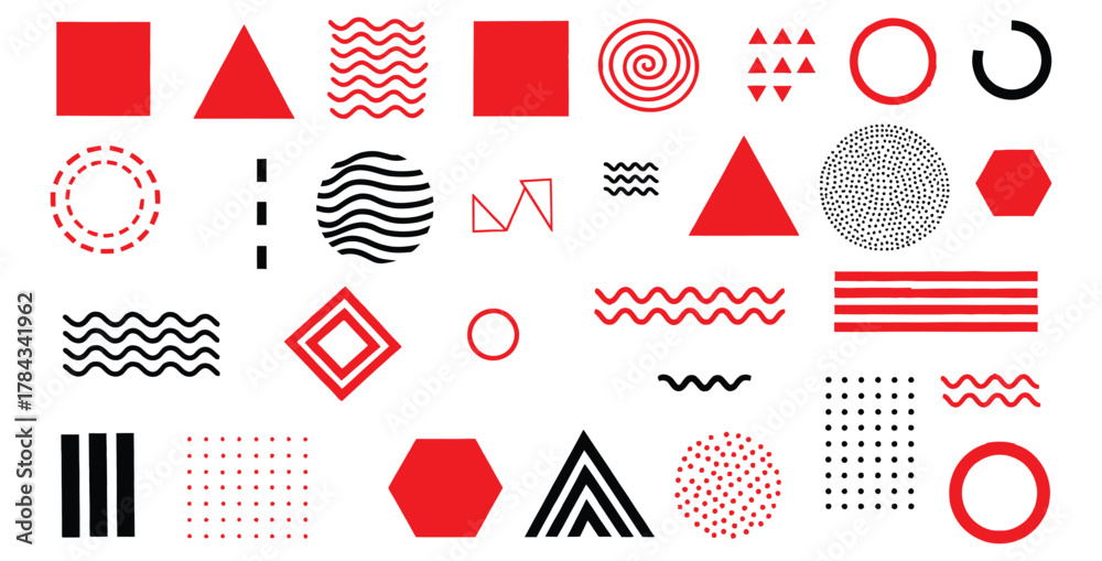 Obraz premium Geometric shapes in red and black create a modern abstract pattern on a white background