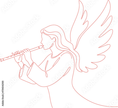 Angel playing flute minimalist line art illustration