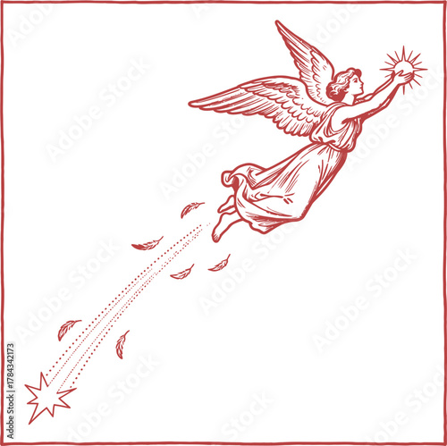 Angel Reaching for Star with Feathers Trail