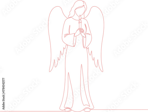 Angel with Candle Line Art Illustration