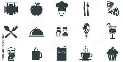 Assorted restaurant and food icons representing dining cuisine and culinary experiences