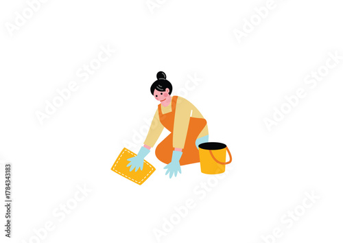 掃除する女性