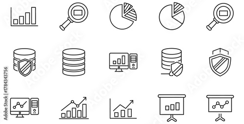 Business data analysis and protection icons representing financial growth and security