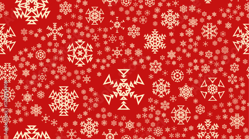 Christmas background or card with geometric snowflakes falling for invitation or xmas holiday greetings