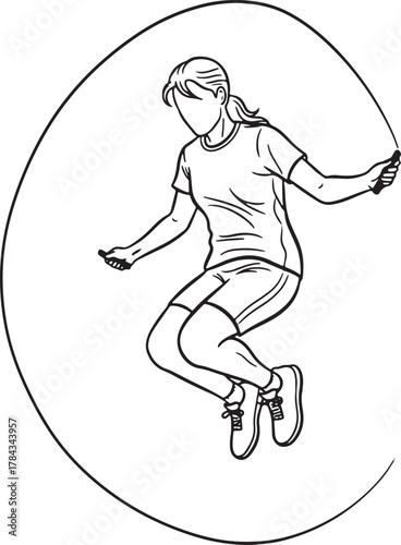 Dynamic sketch of a woman jumping rope in mid air