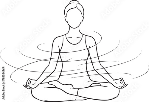 Meditating figure with swirling energy lines