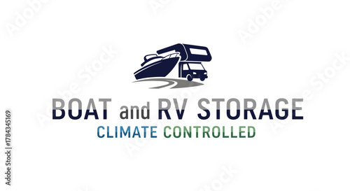 Modern and clean logo design featuring a stylized boat and RV silhouette, symbolizing boat and RV storage services. The text "BOAT and RV STORAGE" is prominently displayed with "CLIMATE CONTROLLED"