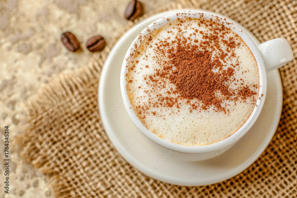 Fototapeta premium Warm and inviting flat lay of cappuccino with 2026 in cocoa powder on milk foam