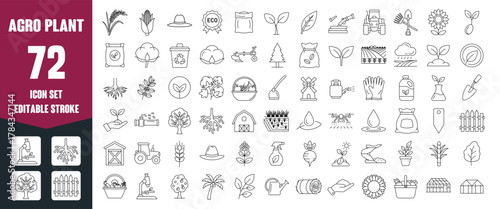 Editable Stroke Agro & Plant Icon Set — Agriculture, Farming, and Gardening Vector Symbols Collection