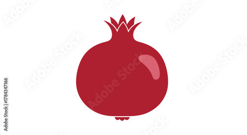 Simple and elegant vector illustration of a whole, ripe red pomegranate with a subtle highlight, set against a pristine white background.