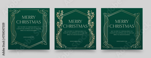 Christmas Flyer, Invite & Poster Template in Green & Gold Luxury, Elegant & Classic Festive Theme with Vintage Christmas Border Frame and Merry Christmas Text