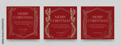 Christmas Flyer, Invite & Poster Template in Red & Gold Luxury, Elegant & Classic Festive Theme with Vintage Christmas Border Frame and Merry Christmas Text