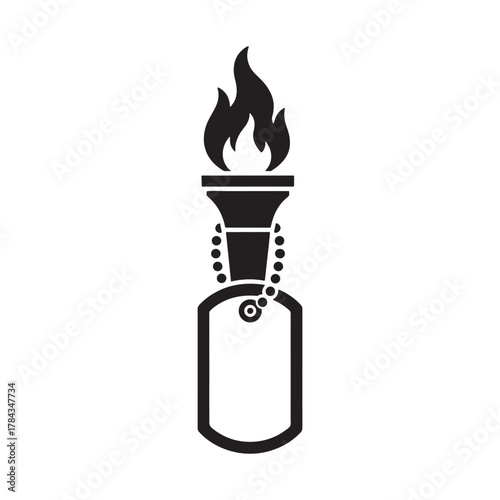Memorial Flame with Dog Tag Soldier Tribute Silhouette