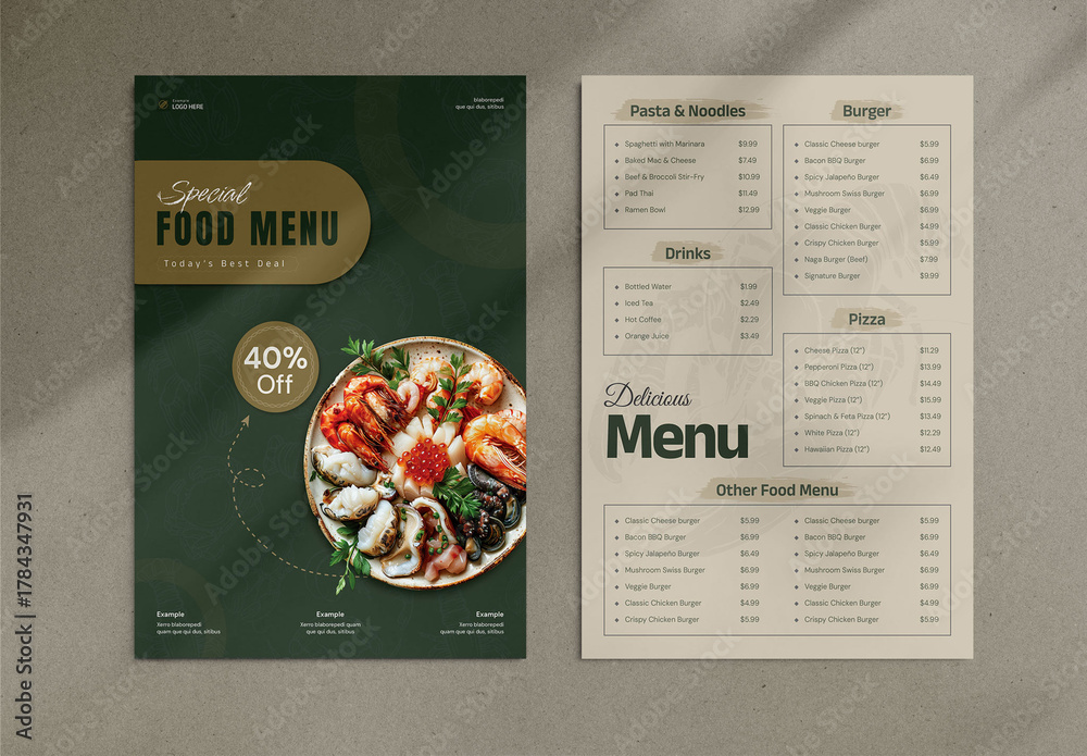 Restaurant Food Menu Layout Stock Template | Adobe Stock