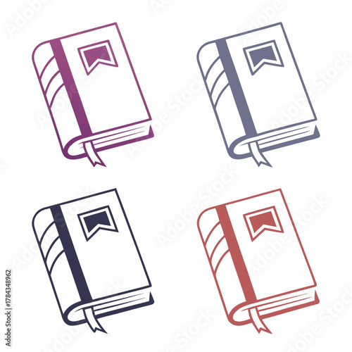 Four gradient diary icons with page shading book vector