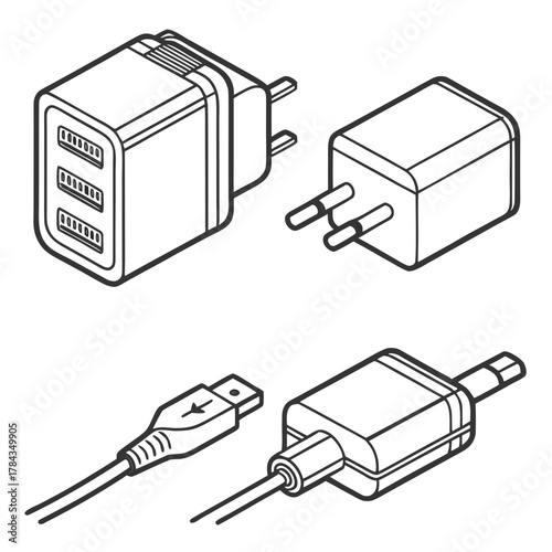 Four isometric phone charger vector icons power adapter 1