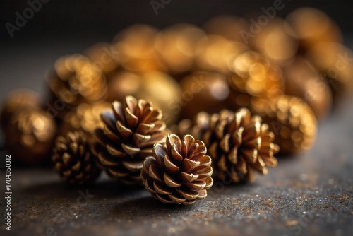 Enchanting Christmas Candlelight Warm Glow and Gilded Accents on a Festive Display A warm, atmospheric photograph focusing on the soft glow of Christmas candlelight. Surrounding the flickering flames