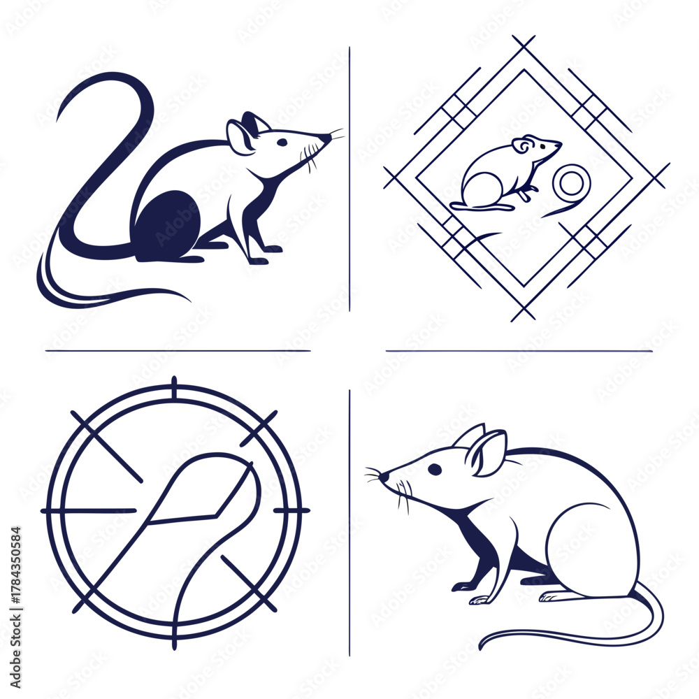 Obraz premium Four dark blue mouse icons with geometric designs rodent